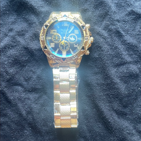 ZHOWE Men’s Gold Tone Quartz Watch Blue Dial Sport Luxury Style - Picture 3 of 6